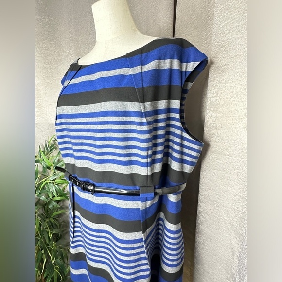 Calvin Klein Women’s Cap Sleeve Striped Belted Sheath Dress Multi Sz 18W - Picture 6 of 13